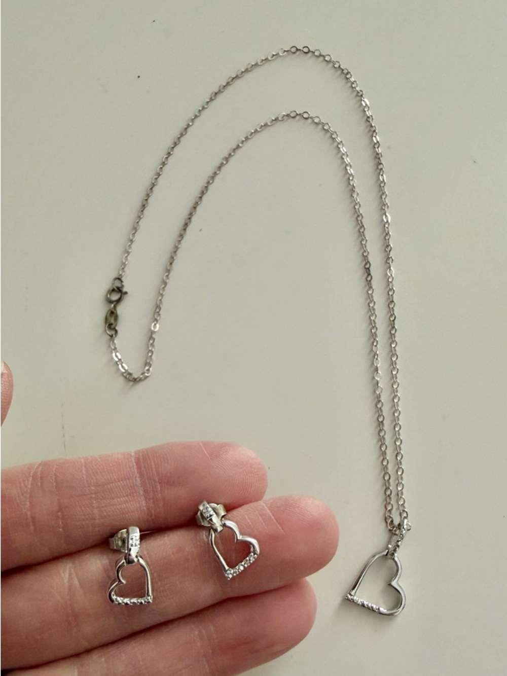 Silver Heart Necklace and Earrings Set - Woman Jewelry🌹